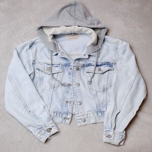 We the Free People Brando Denim Gray Sweatshirt Hoodie Jacket S Crop Streetwear